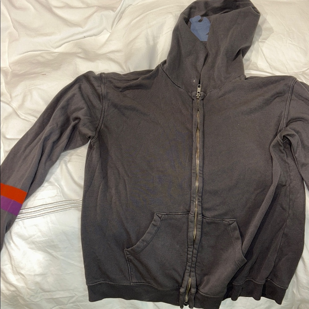Free City Gray Hoodie with Red and Purple Stripe